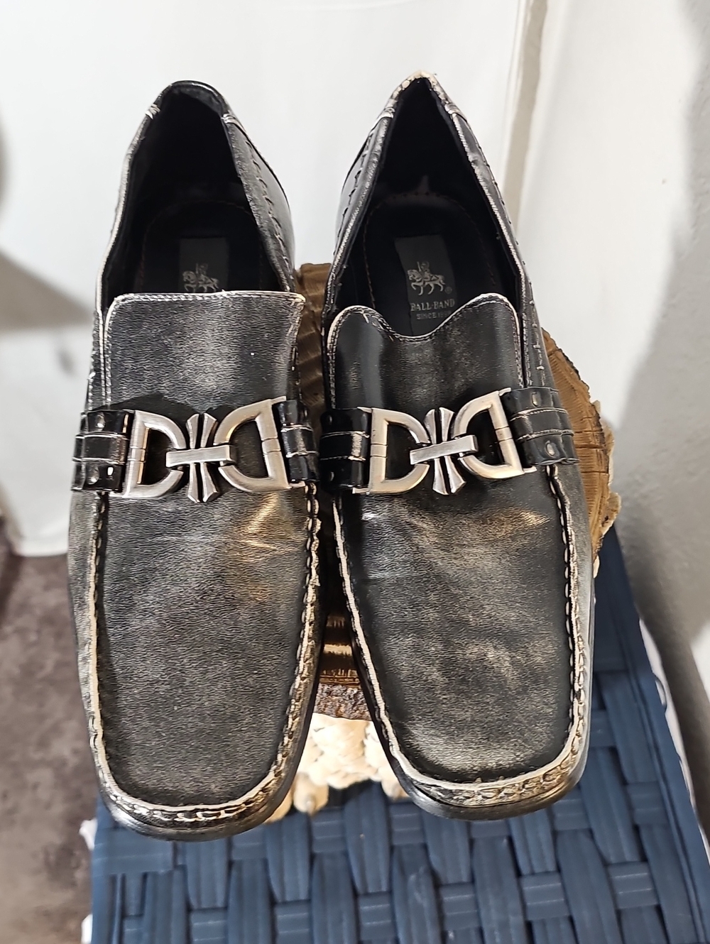 Palladium Metallic Black Leather Menโs Slip-On Driver Loafers